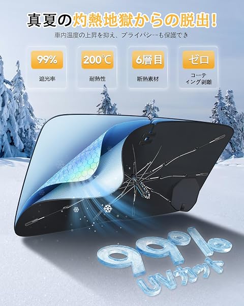 【2026新開発】LFOTPP トヨタ クラウン 210系 220系 用 フロント 傘型サンシェード 紐引き 車種専用設計 遮光断熱 UVカット 暑さ対策 220クラウン フロントガラス サンシェード ダッシュボード保護 擦り傷防止 車中泊 14代目 15代目 アクセサリー 遮光 車シェード 10本ガラス繊維骨 取付簡単 内装パーツ - 3