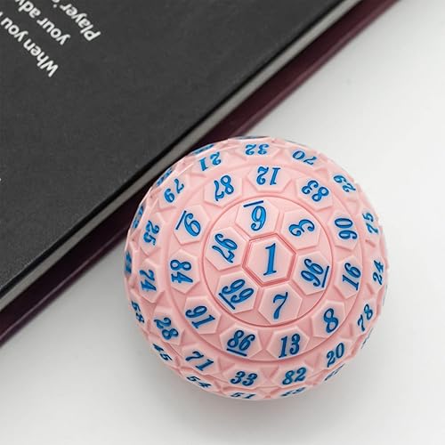 Vista 2 de Dados poliédricos de 100 caras, dados de juego individuales D100, cubo de 100 lados con bolsa negra, dado D100 de 1.890 in (rosa con número azul)