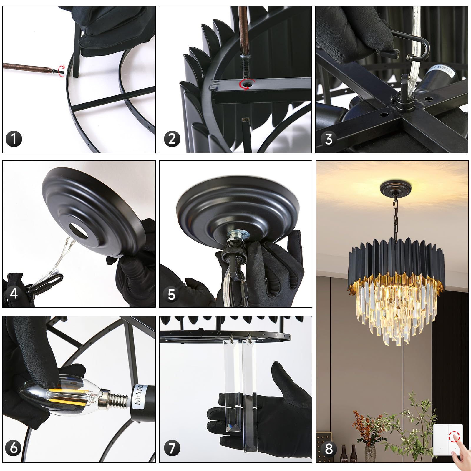 Moderne Luxus Kristall Pendelleuchte, schwarzer Kristall Kronleuchter, 3-Tier Raindrop Kronleuchter Leuchte Flush Mount Deckenleuchte für Esszimmer, Φ40cm