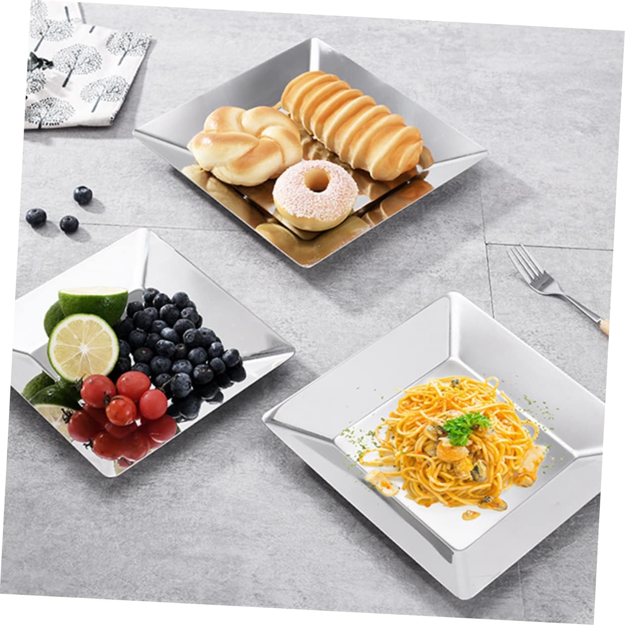 GLEAVI Square Stainless Steel Dinner Plate for Home and Restaurant Food