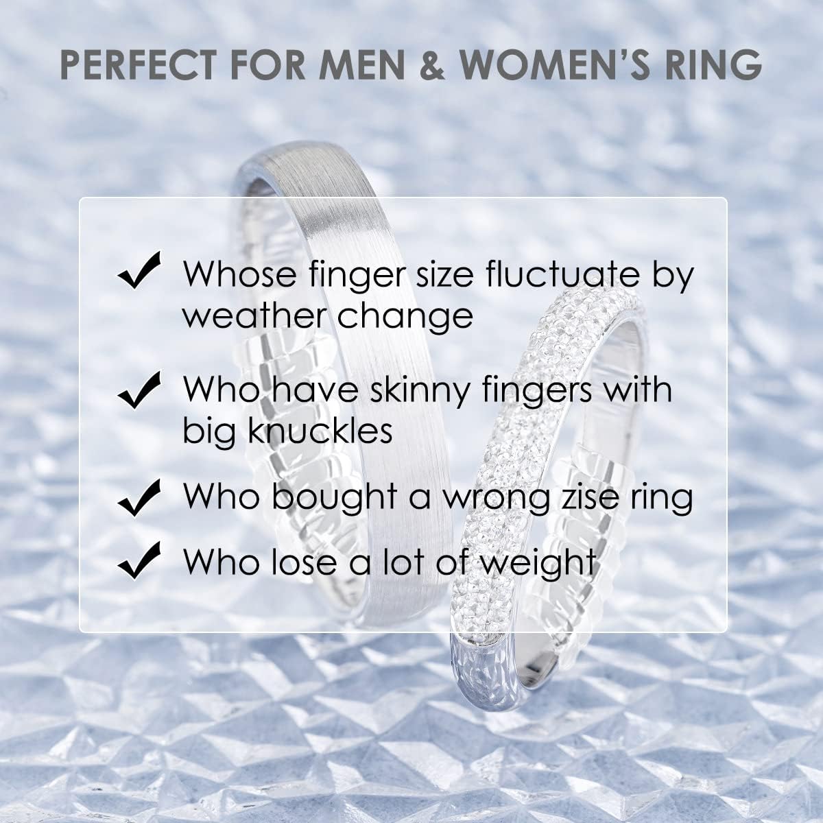 MOLANLY Ring Sizer Adjuster for Loose Rings - 16 Pack, 4 Sizes Silicone Ring Size Adjuster for Different Band Widths, Invisible Ring Guards, Spacer, Tightener, Fitter for Women and Men