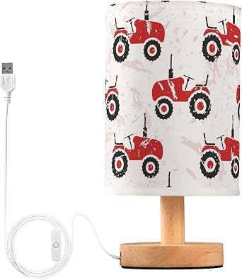 Red Tractor LED Table Lamp with USB Port Rechargeable Lamps Bedroom Lamps for Nightstand Living Room Dorm Home Office Desk
