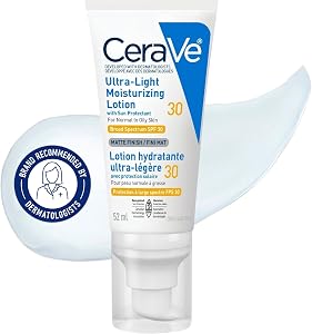 CeraVe Ultra-light Face Moisturizer with SPF 30. Hyaluronic Acid face sunscreen lotion for Men & Women, Normal to Oily & sensitive skin. Fragrance-Free, Oil-Free, Non-Comedogenic, Travel Size 52 ML