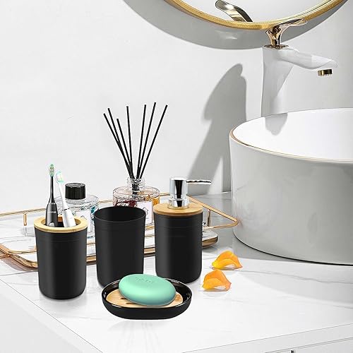 Miniatura 4 de SYOUACEND - Juego de accesorios de baño negros de 5 piezas, juego de accesorios de baño, soportes de plástico para cepillos de dientes con tapa de