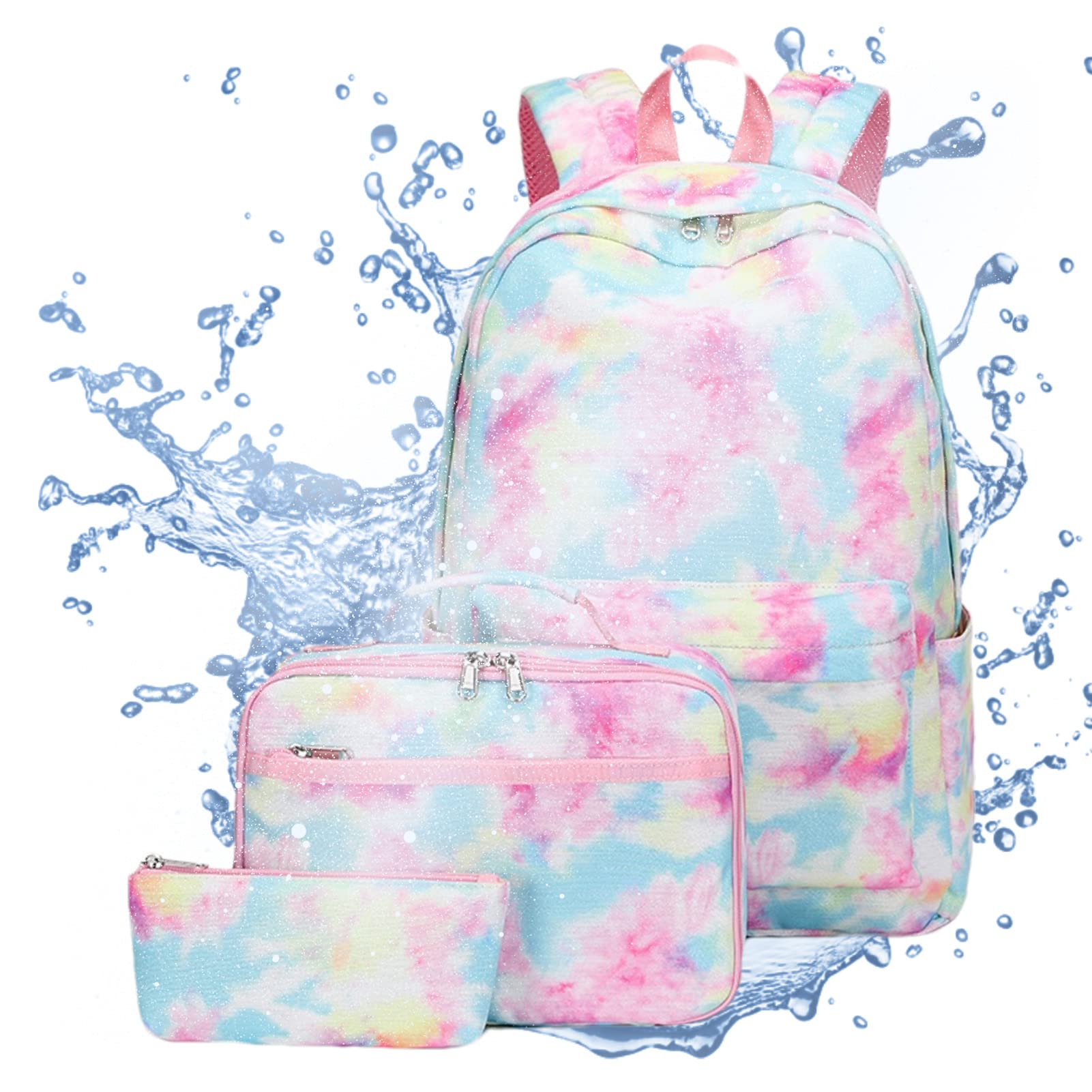 Set Zaino per Bambini Tie Dye | Set di Borse per Libri per Il | rientro a Scuola con Astuccio per Il Pranzo,Zaino per Computer Scolastico Tie Dye da 3 Pezzi Borsa per Libri per Studenti
