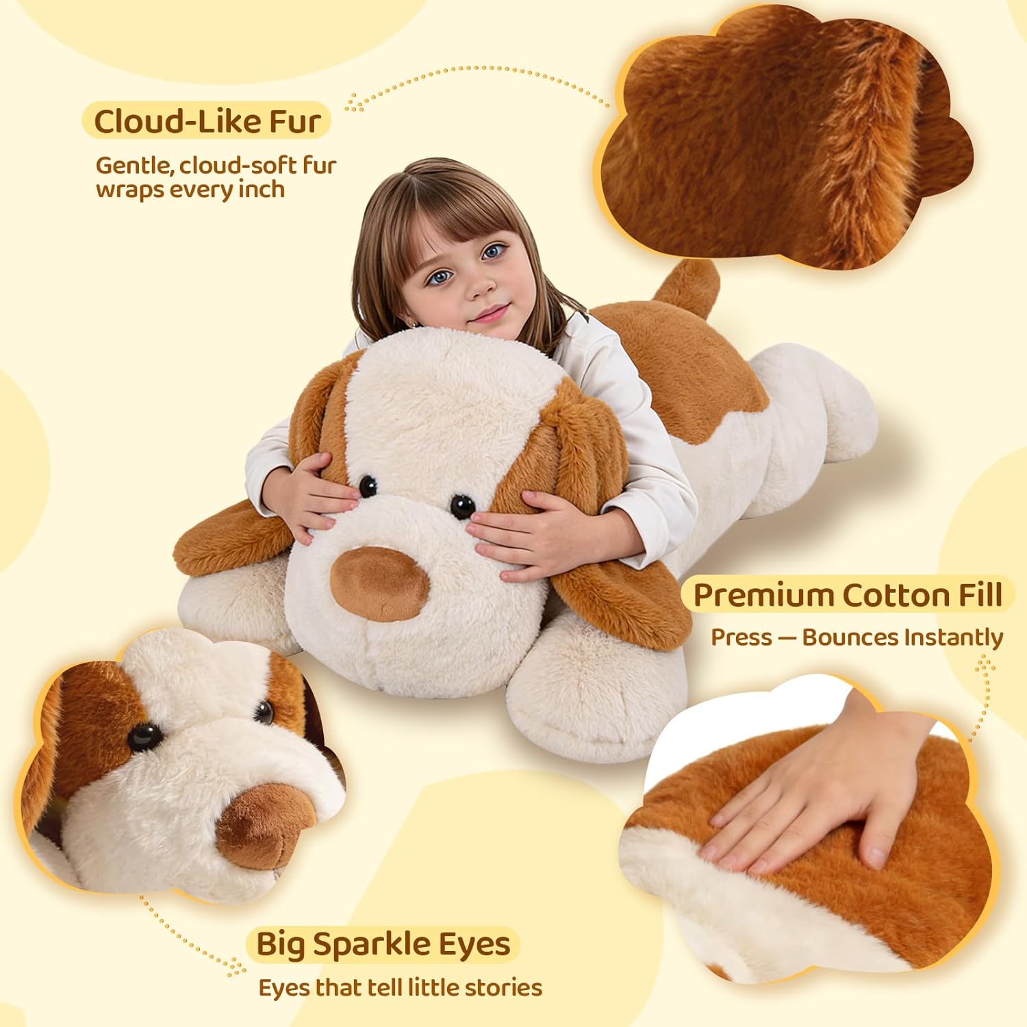 32inch 5Lbs Dog Weighted Stuffed Animals, Brown Dog Weighted Pillow Plush Toy, Cute Giant Large Big Jumbo Soft Puppy Plushie, Gift Adults, Kids Boy Girl, Birthday