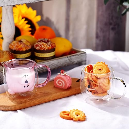 Miniatura 5 de Taza de té de oso lindo de doble pared de vidrio con asa aislada para café expreso de Navidad, taza de cerveza de Navidad, lindo regalo de