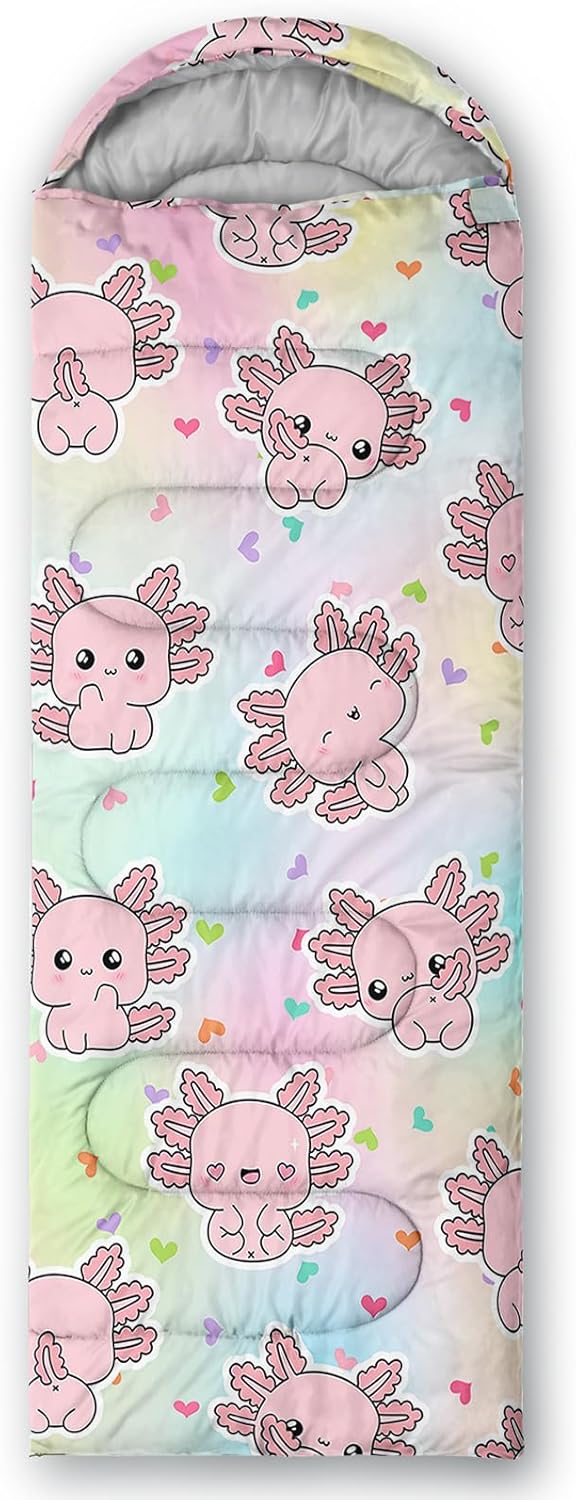 AILONEN Kawaii Panda Sleeping Bags,Lightweight & Waterproof,3 Season Warm & Cool Weather,Dreamy Purple Flower Animal Themed Sleeping Bags for Boys,Girls,Kids,Adults Travelling,Outdoors