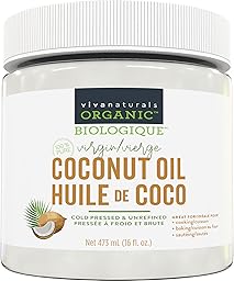 Viva Naturals Organic Virgin Coconut Oil,16 fl oz (473 mL) – Coconut Oil for Hair, Skin, Cooking & Baking – Cold-Pressed, Unrefined & Non-GMO – Keto & Paleo Certified – BPA-Free Jar