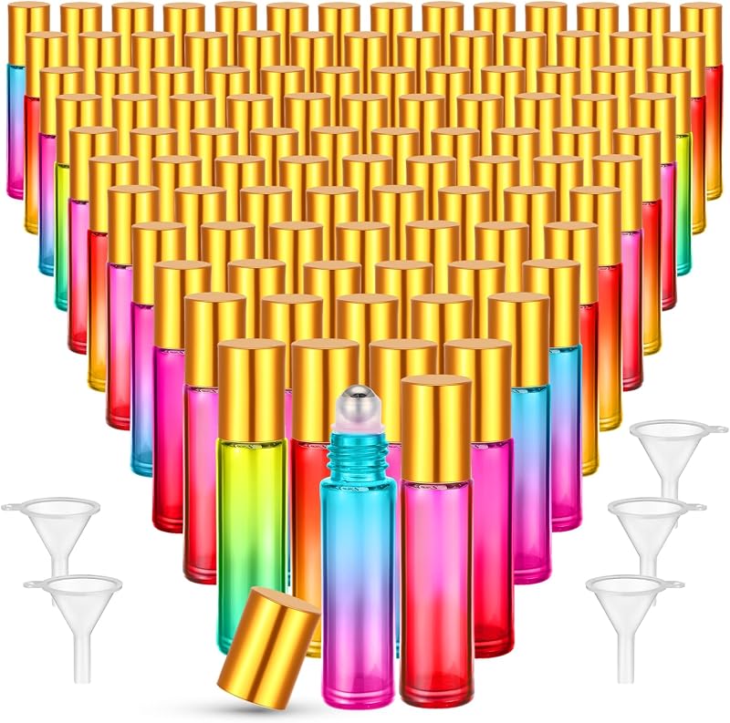 Sumind Frascos de Vidro com Esfera para Óleos, 10 mL, Cores Sortidas, Pacote com 150 e 5 Funis