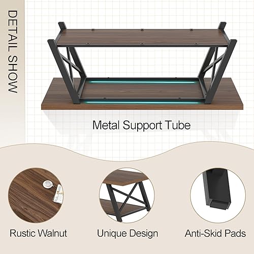 Miniatura 6 de EXCEFUR Mesa de centro moderna, mesa central de sala de estar industrial con estante de almacenamiento, mesa rectangular de madera y metal, mesa de