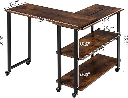 Miniatura 3 de GORELAX Mesa auxiliar giratoria de 360, mesa auxiliar móvil con estantes de almacenamiento de 2 niveles y marco de metal, escritorio de esquina para