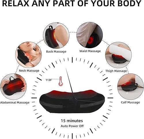 Miniatura 5 de Shiatsu Masajeador de espalda para aliviar el dolor de tejido profundo, con calor inalámbrico portátil masajeador de espalda y cuello, amasado 3D,