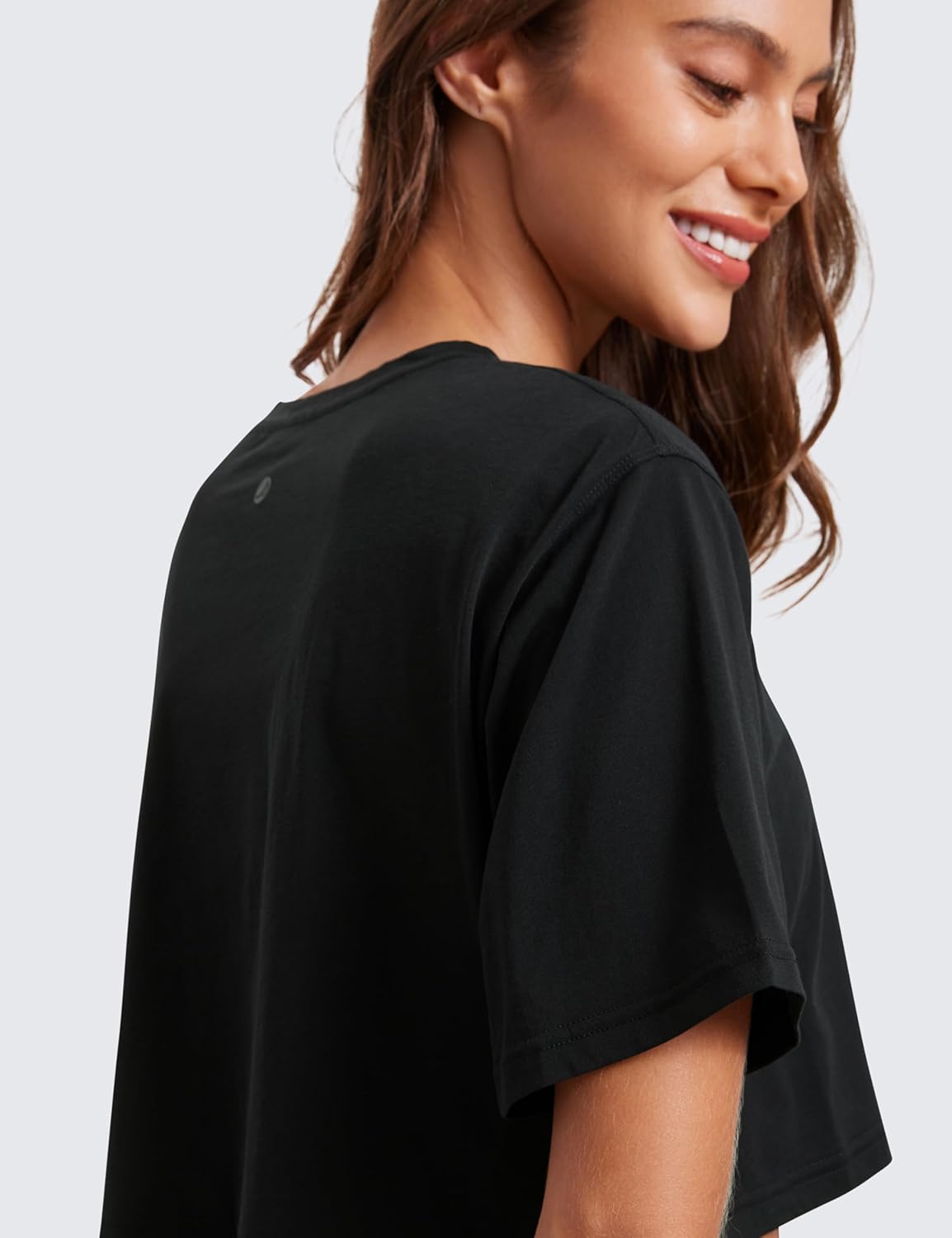 CRZ YOGA Pima Cotton Loose Crop T-Shirts for Women - Workout Yoga Casual Athletic Running Short Sleeve Shirts Crewneck Tops - Image 5
