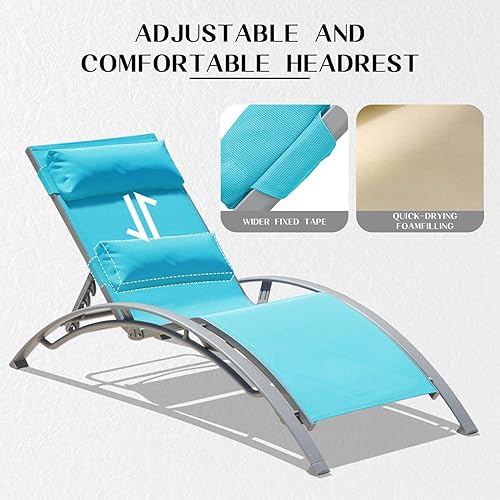 Miniatura 5 de Domi - Juego de 3 sillas de piscina, tumbonas ajustables de aluminio para exteriores con mesa auxiliar de metal, para todo tipo de clima, para