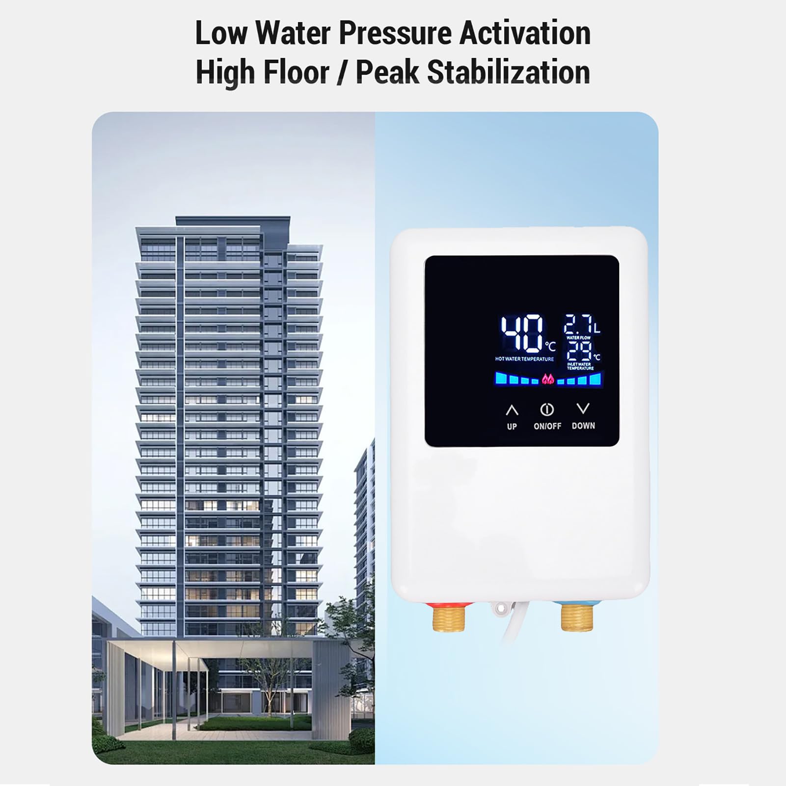 Scallo Idrico Senza Serbatoio, Scaldabagno Istantaneo Elettrico 3000W con Schermo LCD, Sotto la Parete del Lavandino, Riscaldatori Termostati di Conversione di Frequenza per (EU)