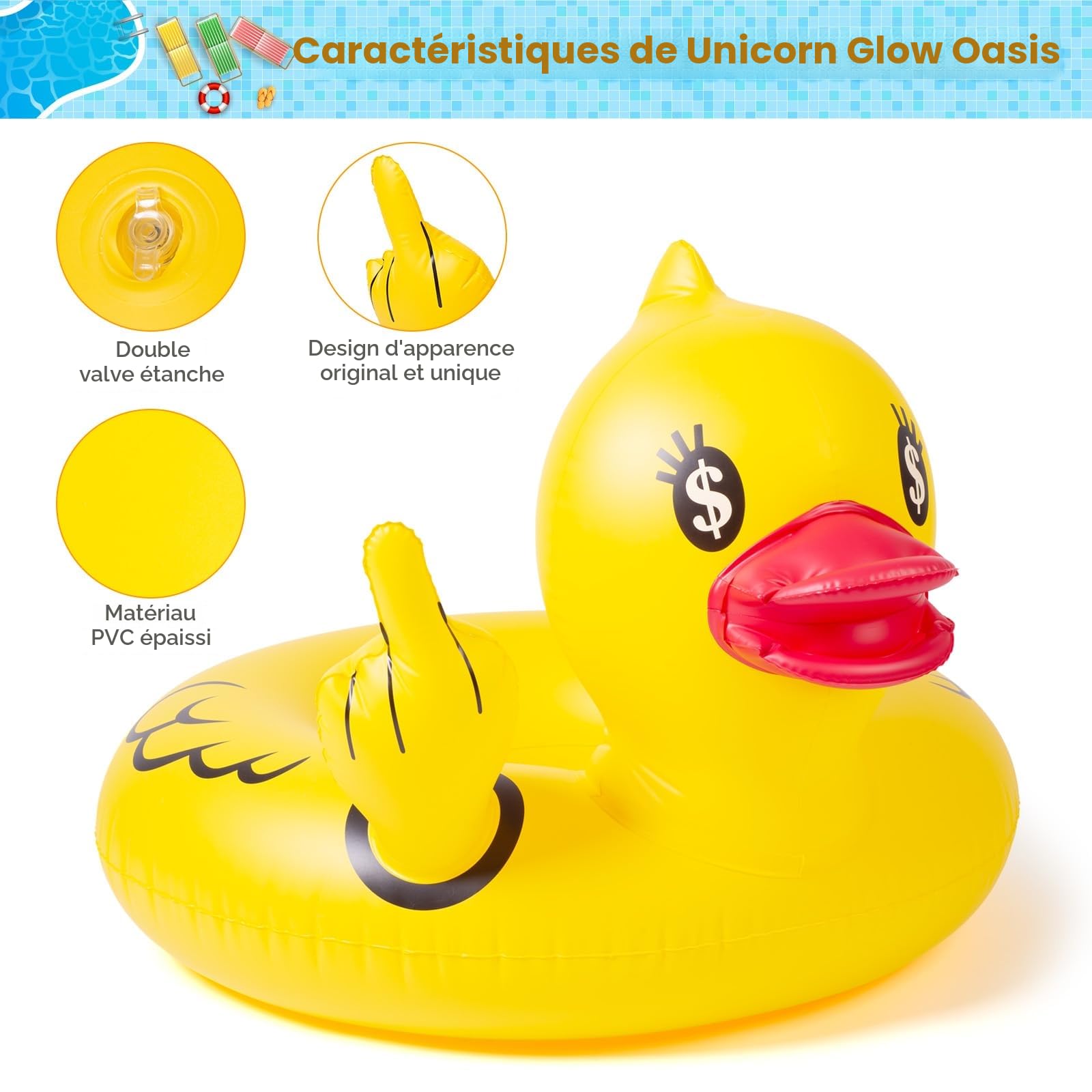Float Joy Canard Bouée Piscine Gonflable Adulte Jeux Piscine Bouee et Matelas Gonflable Jouet d'eau