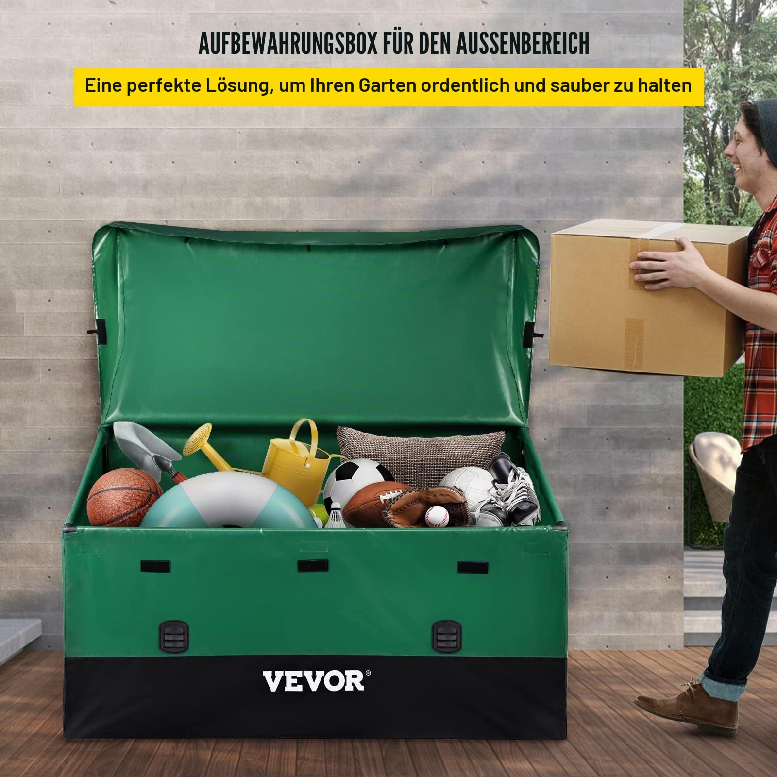 VEVOR 660L Auflagenbox Außenbereich 155x63x75cm Gartenbox aus PE-Plane auf industriellem Niveau Wasserdicht Luftdurchlässig Aufbewahrungsbox Truhe Gartenbox, Grün & Schwarz