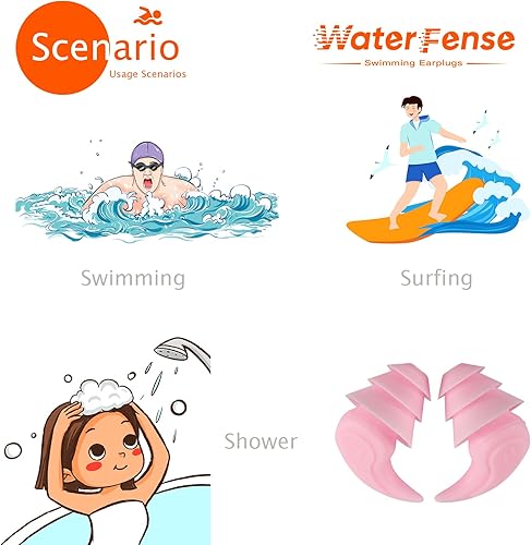 Miniatura 7 de Tapones para los oídos de los nadadores, 3 pares de tapones cómodos de silicona suave para los oídos para nadar