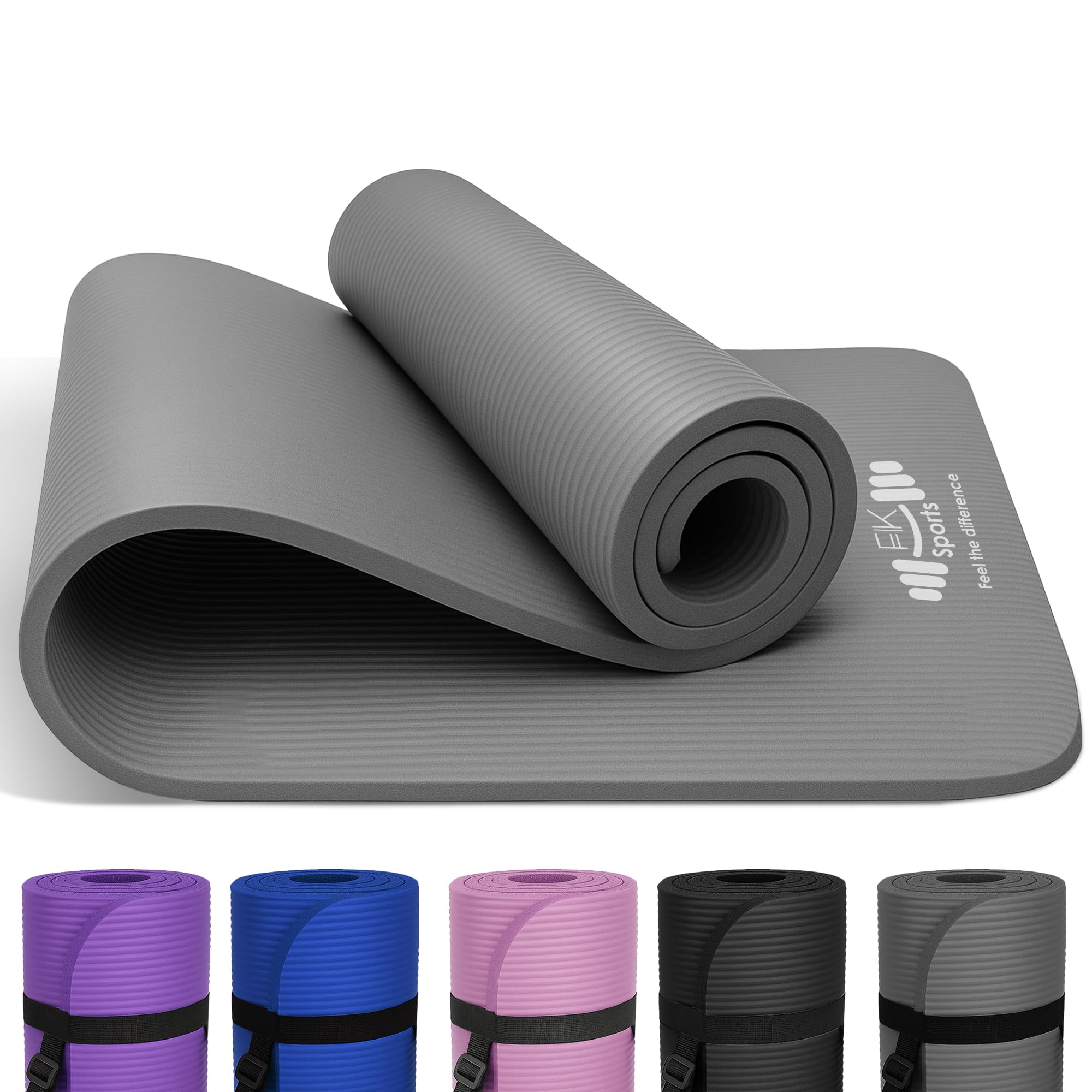 FK Sports Yoga Mat 20MM Extra Thick 183 x 61 cm NBR Fitness Foam, Pilates Mats With Mesh Bag & Carry Strip, Non-Slip Exercise Mat for Women & Men Ideal for Planks & Stretching, Home Gym Mat (Grey)