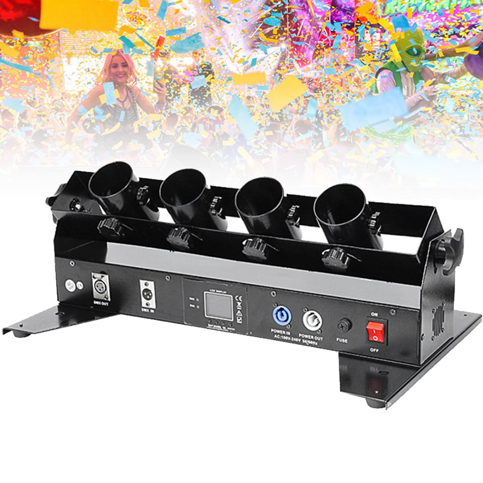 4-głowicowa wyrzutnia konfetti, profesjonalna elektryczna armata konfetti DMX512 i pilot, na specjalne okazje, imprezy, kluby, koncerty