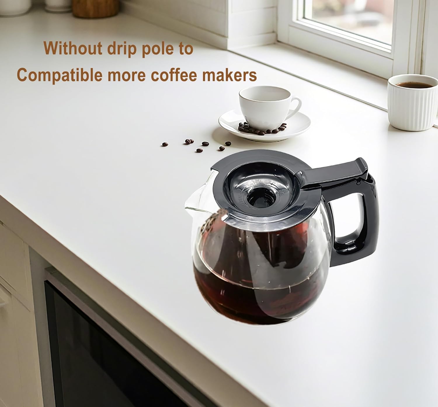 12-Cup Glass Coffee Pot Replacement, Universal and Adjustable, Compatible with Mr Coffee, B&D, Hamilton Beach and Cuisinart Coffee Makers, Black Lid and Handle - Image 6