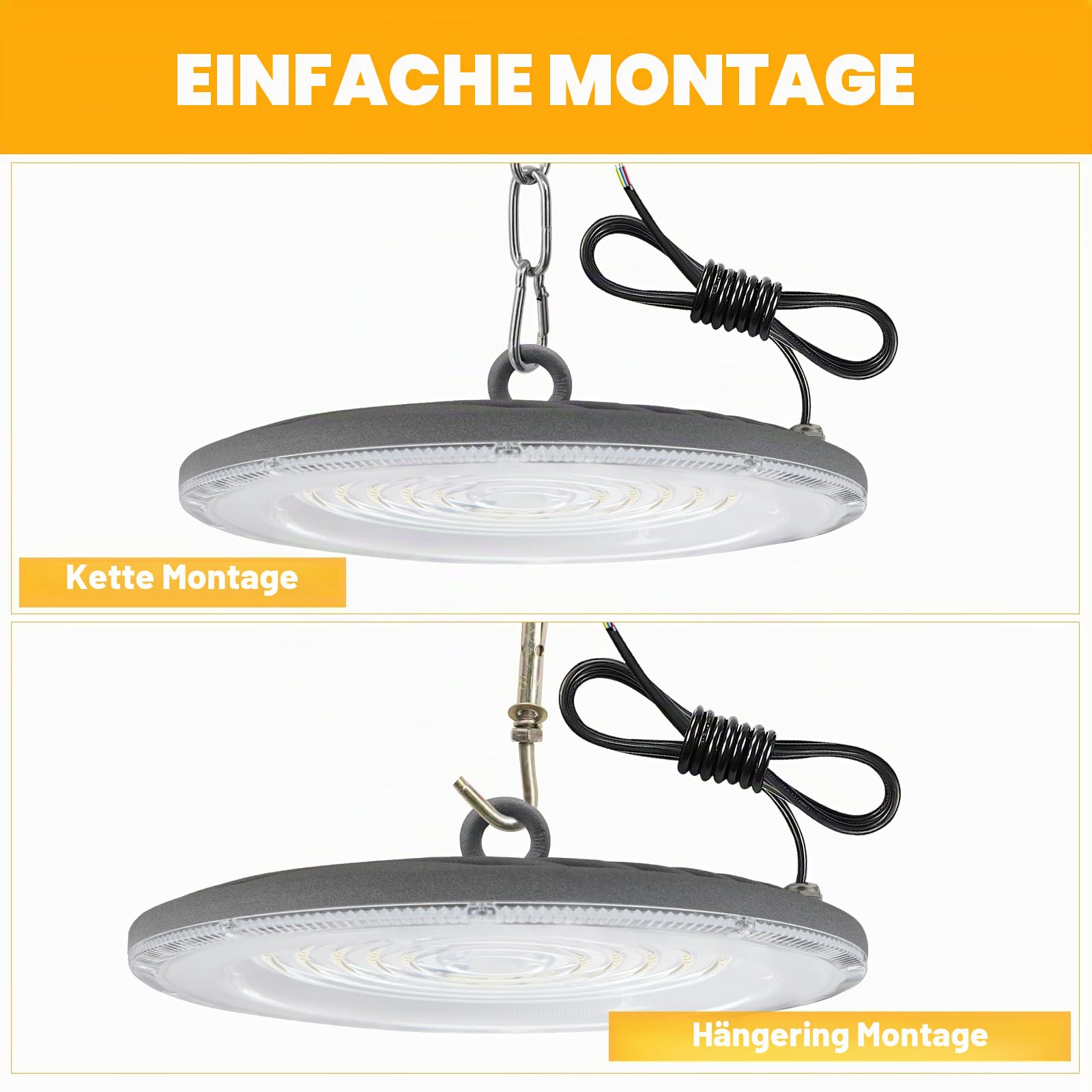 UFO LED Hallenstrahler 200W, 20000LM 6000K IP65 High Bay, 4PCS | Hallenleuchte Led, Lampen Garage mit 120° Abstrahlwinkel, Blendarm, 50000h Lebensdauer, Einfache Montage für Lager Werkstatt