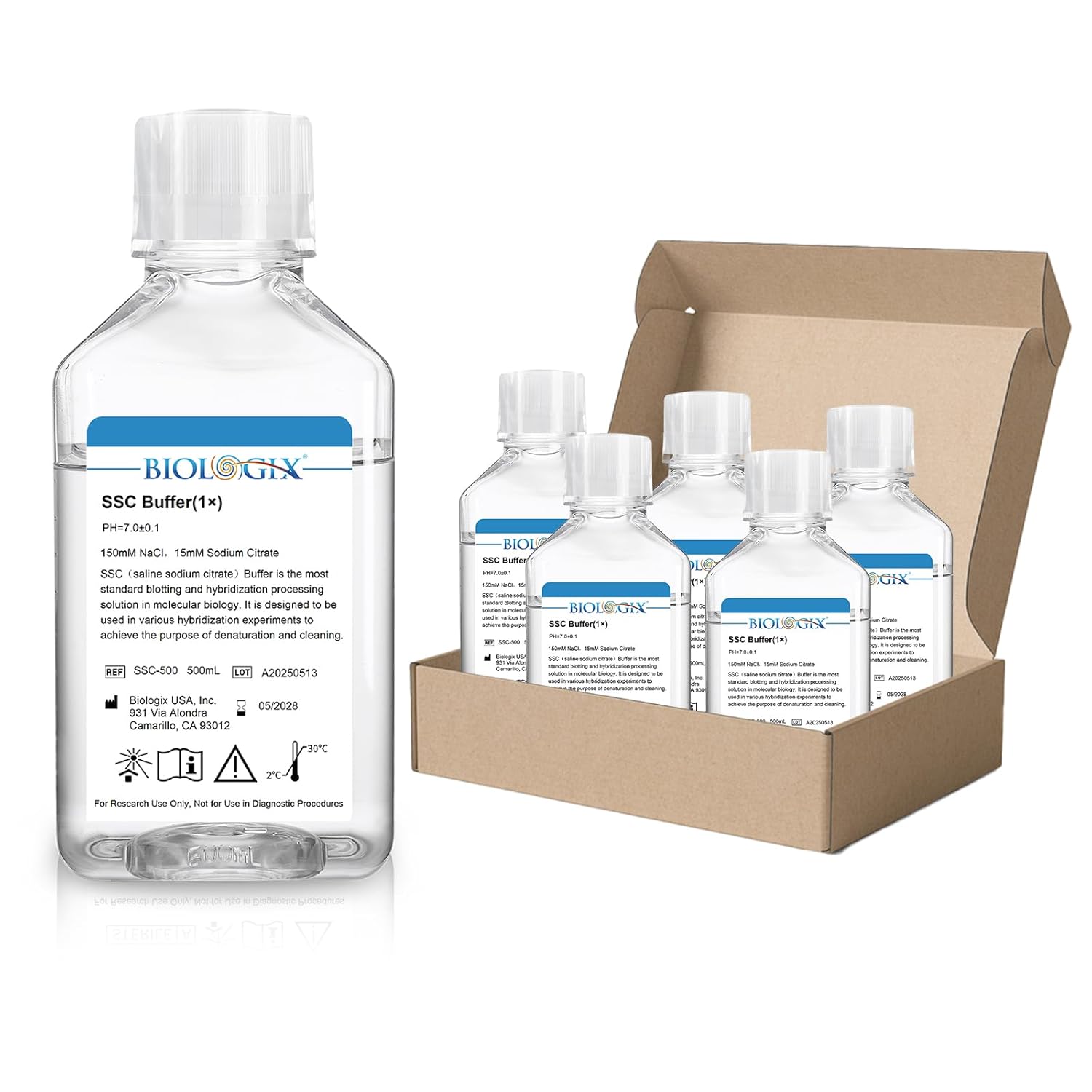 Saline Sodium Citrate Buffer, 0.22μm Filtration Lab Standard Blotting & Hybridization Processing SSC Solution in Molecular Biology, Ready to Use, 500ml/Bottle, 6 Bottles/Case