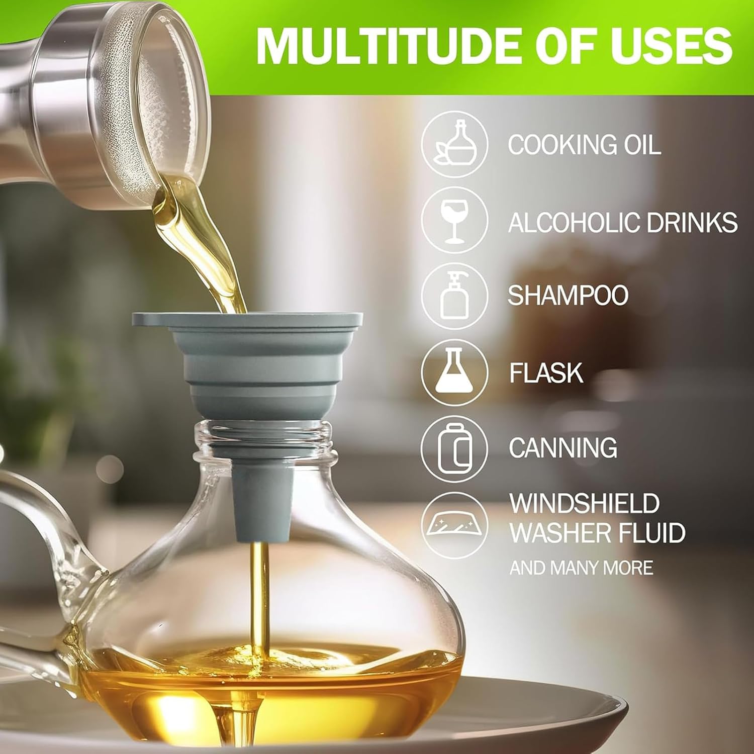 3 Pack Collapsible Silicone Funnels Kitchen Use Foldable Food Grade Liquid Transfer Tools Oil Water Spice Jar Bottle Filling 2026 - view 6