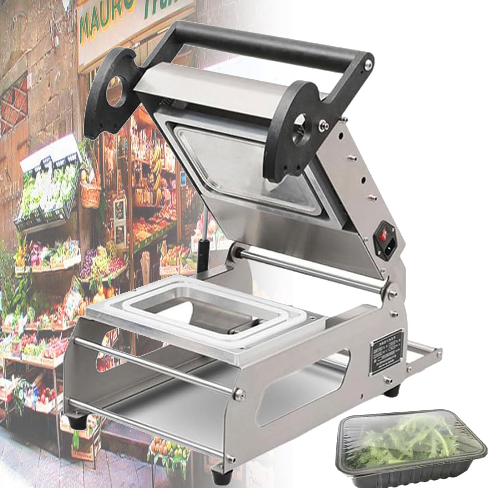 Commercial Stainless Steel Vegetables Tray Heat Sealer - Semi Automatic Food Take Away Packing Machine for Steak Cooked Foods - Manual Food Container Tray Sealer