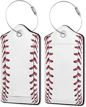 2 Pack PU Leahter Luggage Tag with Stainless Steel Loop, Baseball Luggage Tag Travel Suitcase Labels with Privacy Cover ID Label Quickly Spot for Bags & Baggage