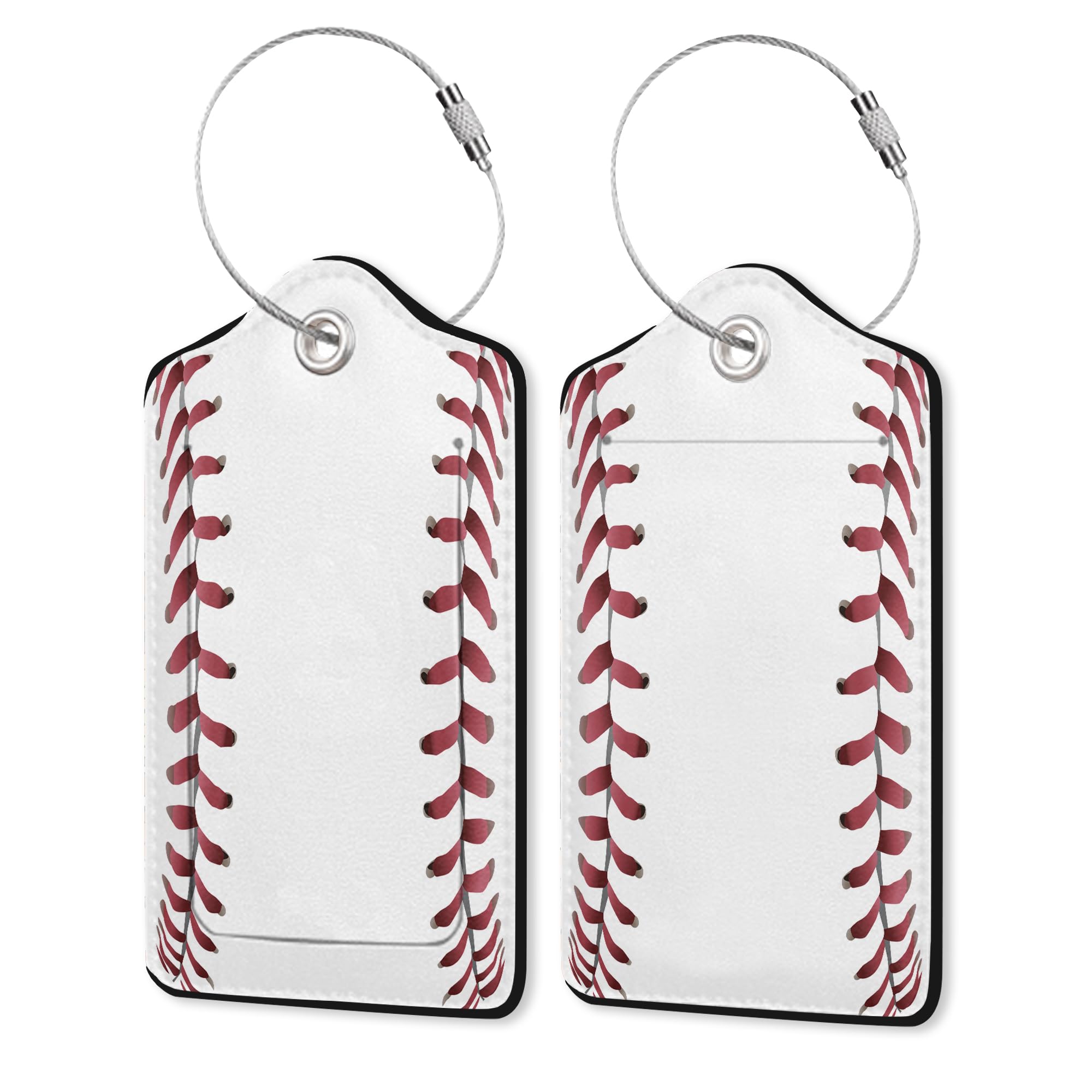 2 Pack PU Leahter Luggage Tag with Stainless Steel Loop, Baseball Luggage Tag Travel Suitcase Labels with Privacy Cover ID Label Quickly Spot for Bags