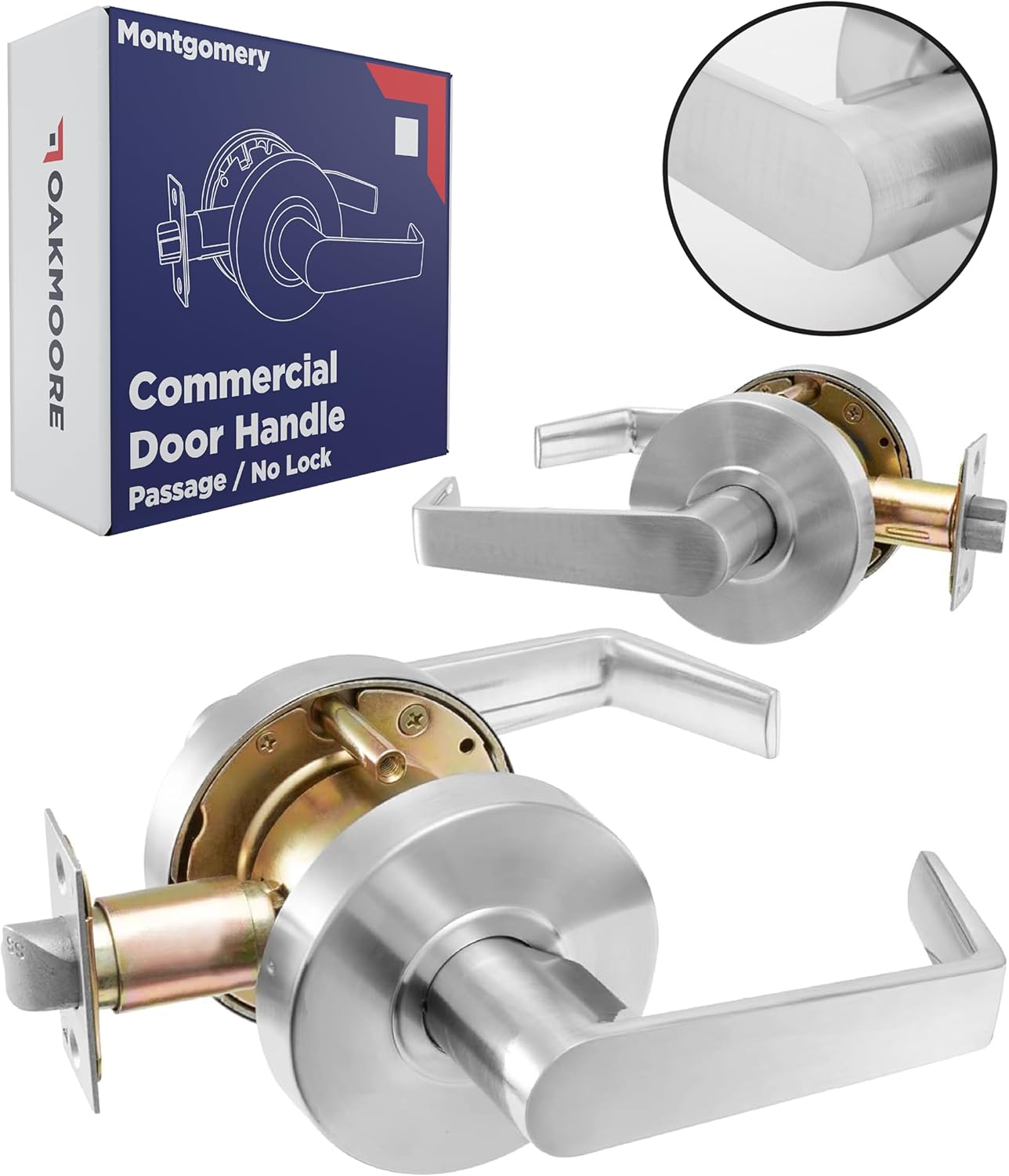Medium Duty Commercial Door Handle | Passage Function | Grade 2 | No Lock/Key | Meeting Rooms & Kitchens | Satin Nickel Finish | C UL & ADA | ANSI A156.2