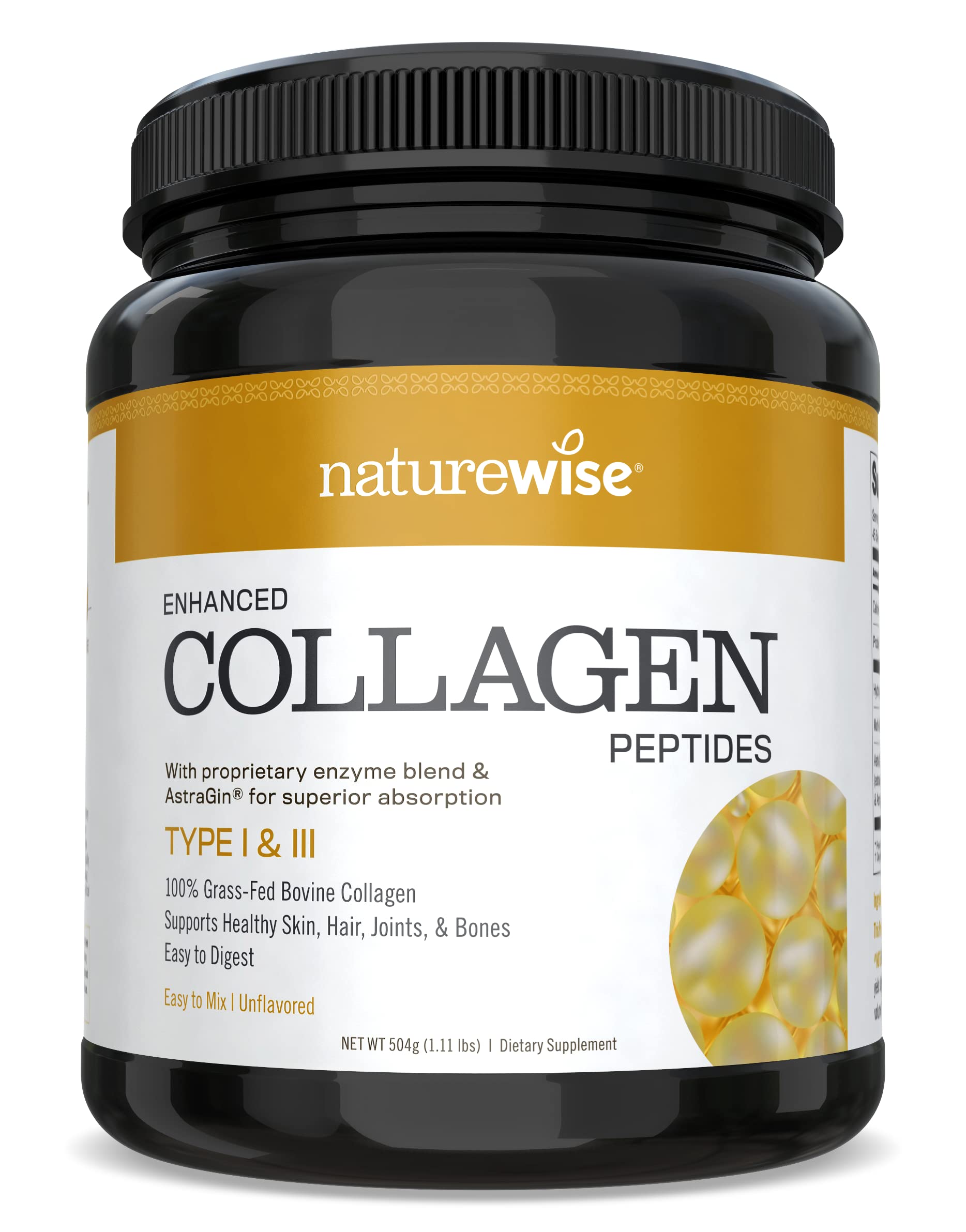 NatureWiseEnhanced Collagen Peptides, Hydrolyzed Type I & III with Astragalus for Easy Absorption & Digestibility (45 Servings)