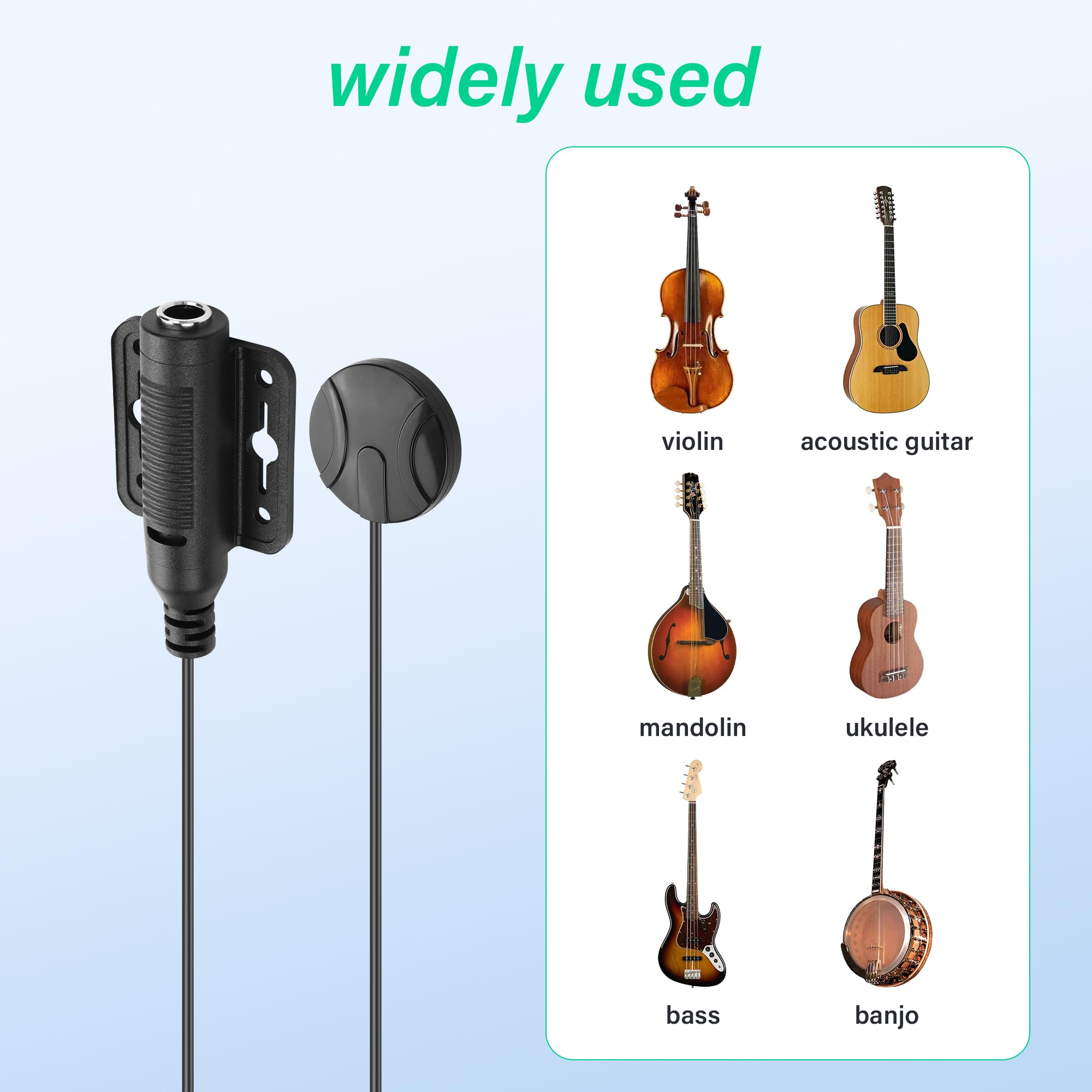 SinLoon Piézo Pickup, transducteur sans perçage pour guitare acoustique, violon, ukulélé, mandoline, fiddle chinois et cajon avec câble de 40 cm et jack femelle 1/4"