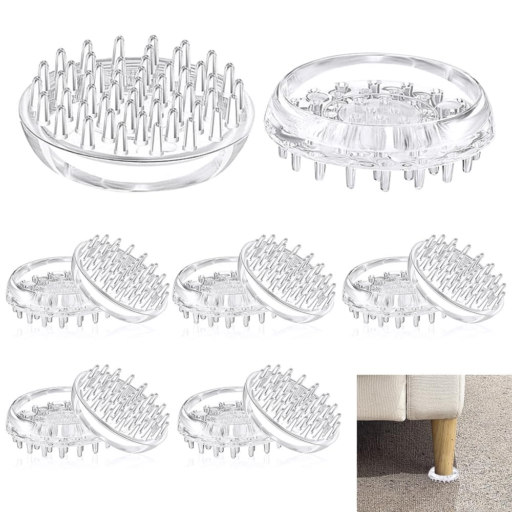 12 Pack Spiked Caster Cups Clear Furniture Castor Cups Round Carpet Protectors Cups Non Slip Carpet Savers Floor Carpet Protectors for Sofas Tables Chairs Furniture Legs - 50mm Diameter