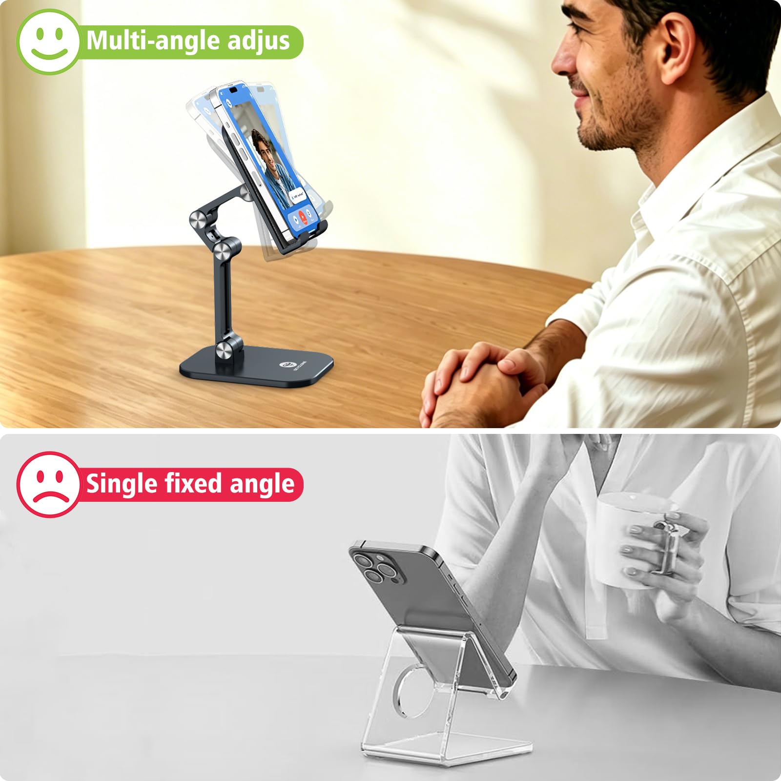 OCYCLONE Phone Stand for Desk, Foldable Cell Phone Stand Holder, Black — Amazon image 4