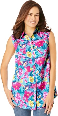 Woman Within Perfect Sleeveless Button-Down Tunic