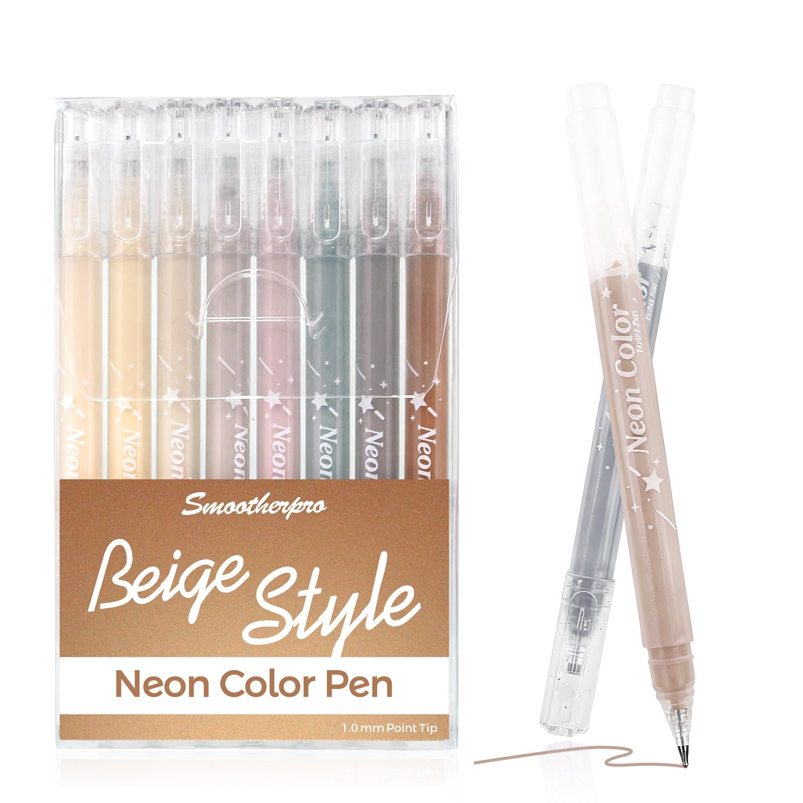 SMOOTHERPRO Coloured Gel Pens | 8 Pcs Beige Series 1.0 mm Point Rollerball Pens Set | Gelly Pens for Highlight Black Paper Art Drawing Sketching Scrapbook Illustration Bullet Journal (NC008KQ)