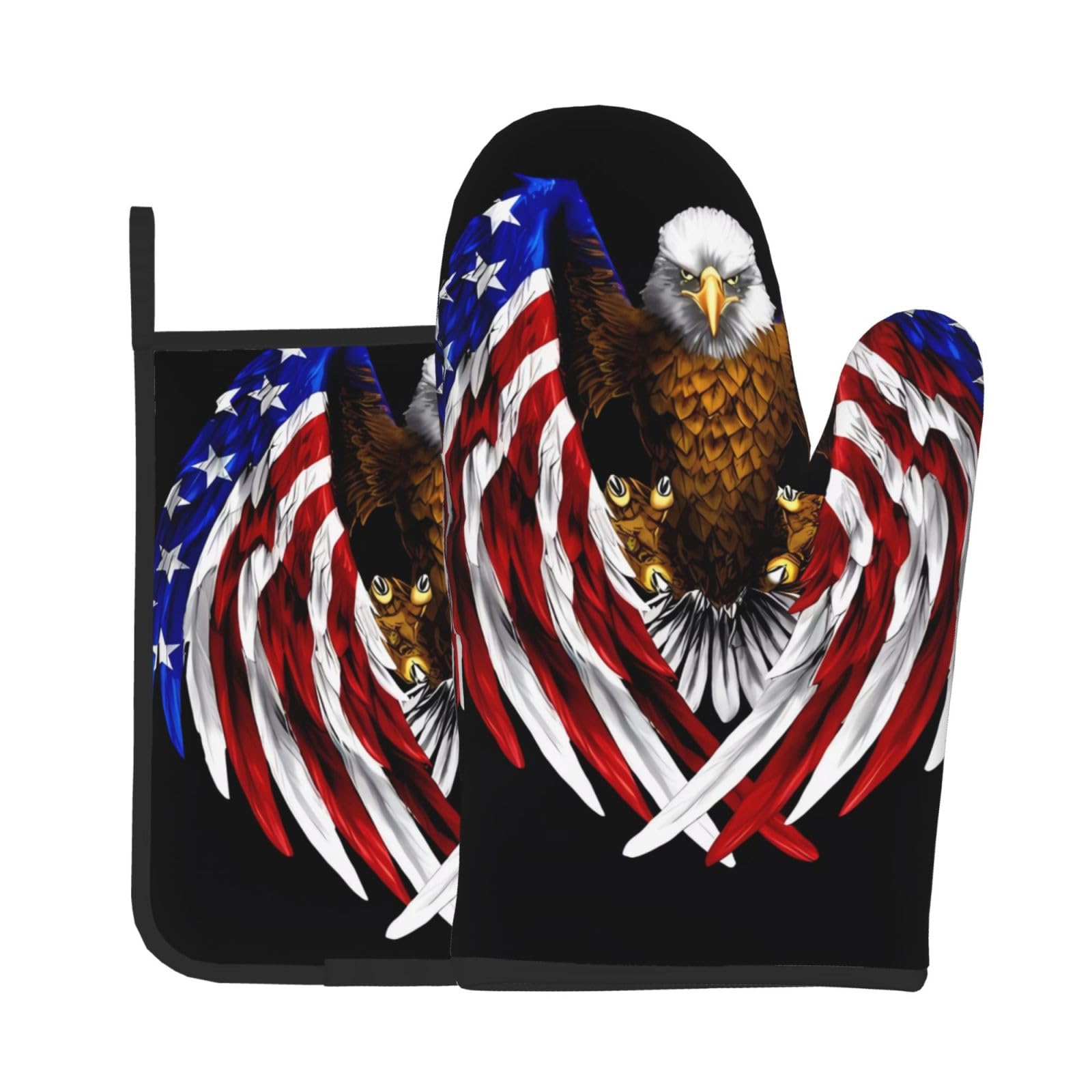 Oven Mitts and Potholders Set of 2 for Kitchen Baking Cooking GrayUSA Flag Patriotic Eagle Thick and Durable