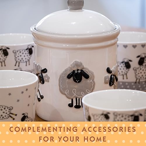 Miniatura 5 de SPOTTED DOG GIFT COMPANY Juego de 4 tazas de café de 13 onzas, tazas de té de cerámica con diseños de ovejas blancas y negras, aptas para microondas