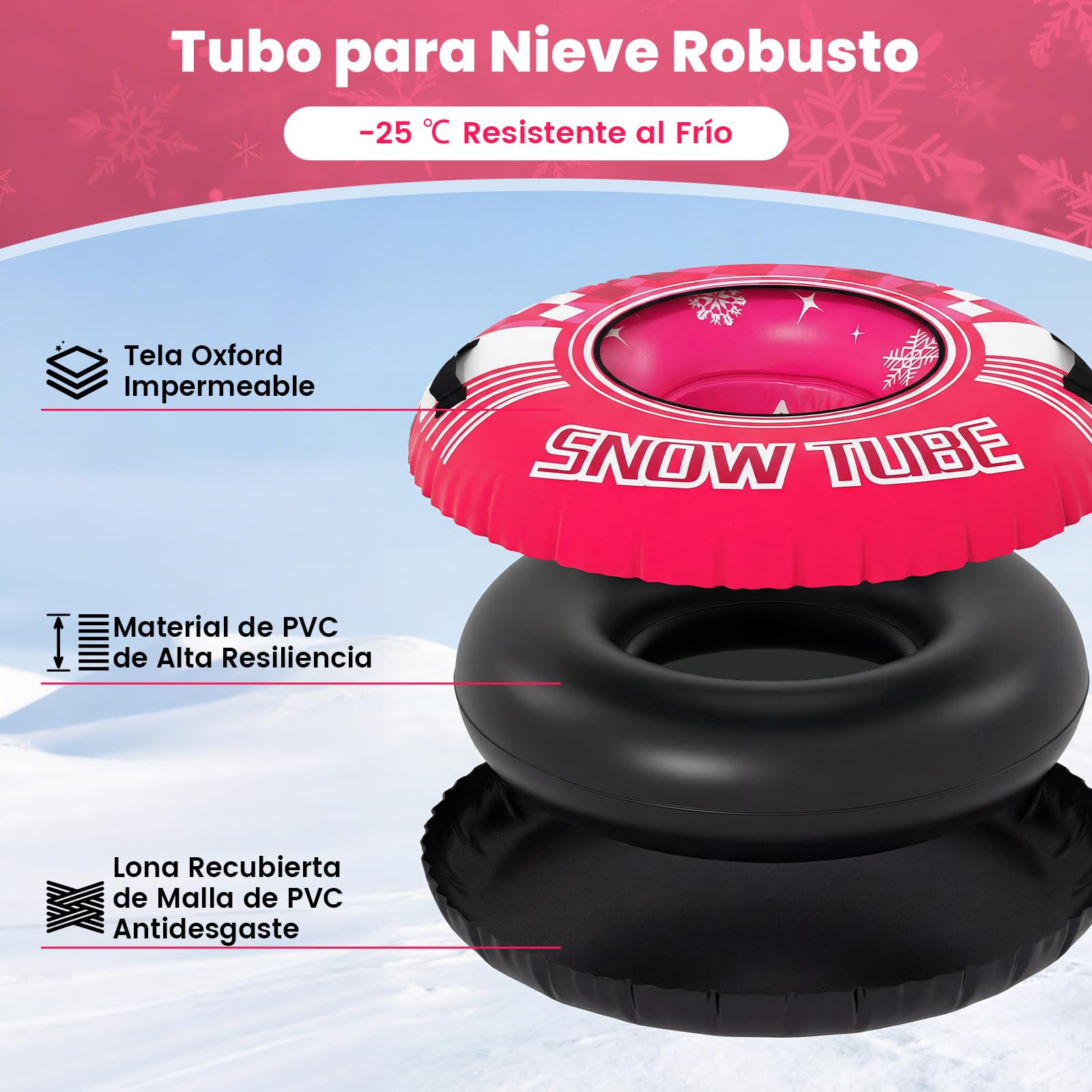 COSTWAY Trineo de Nieve Inflable 107 cm con Correa de Remolque Desmontable