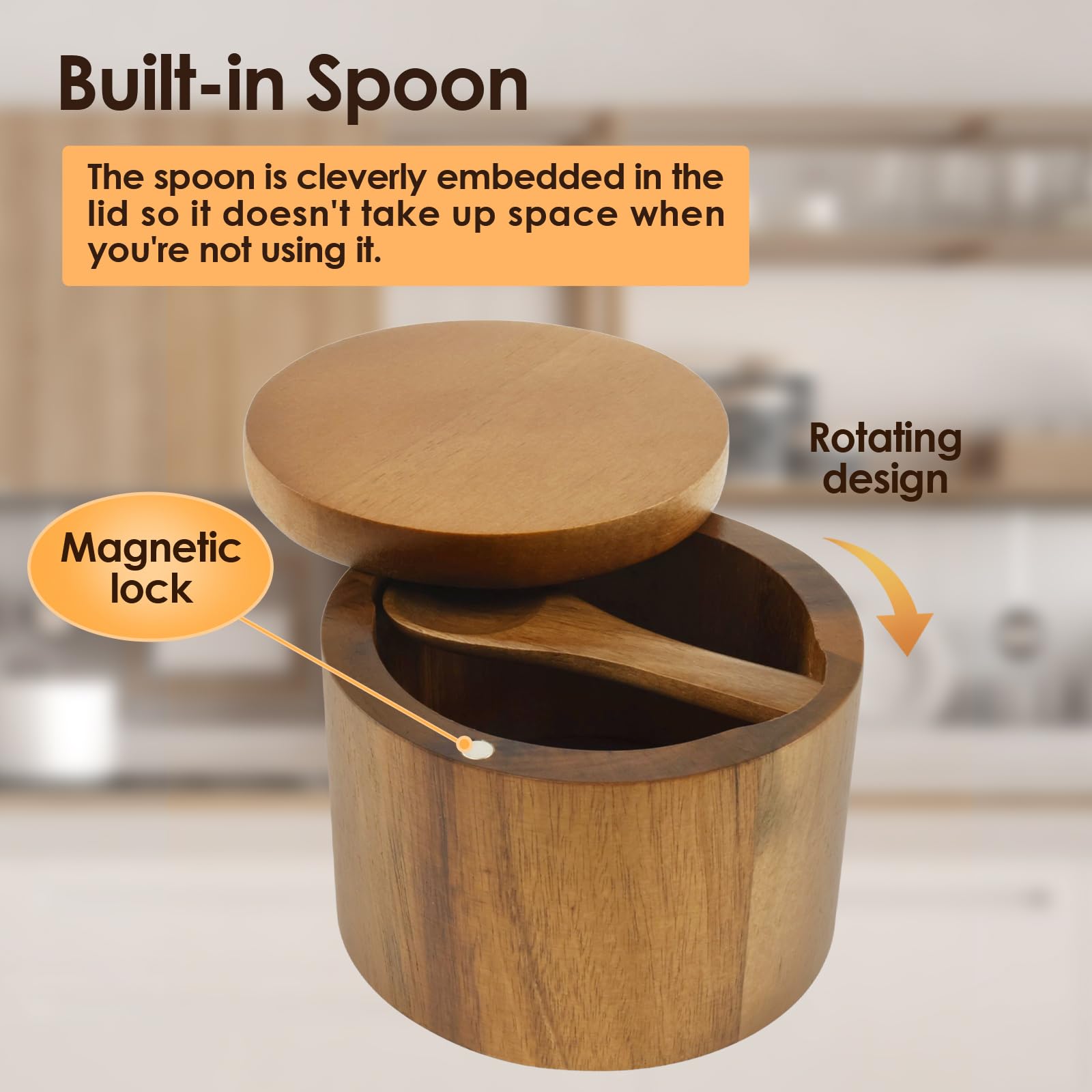 Salière Et Poivrière En Bois D'Acacia - Design 2 En 1 Avec Cuillère - Range Épices Style