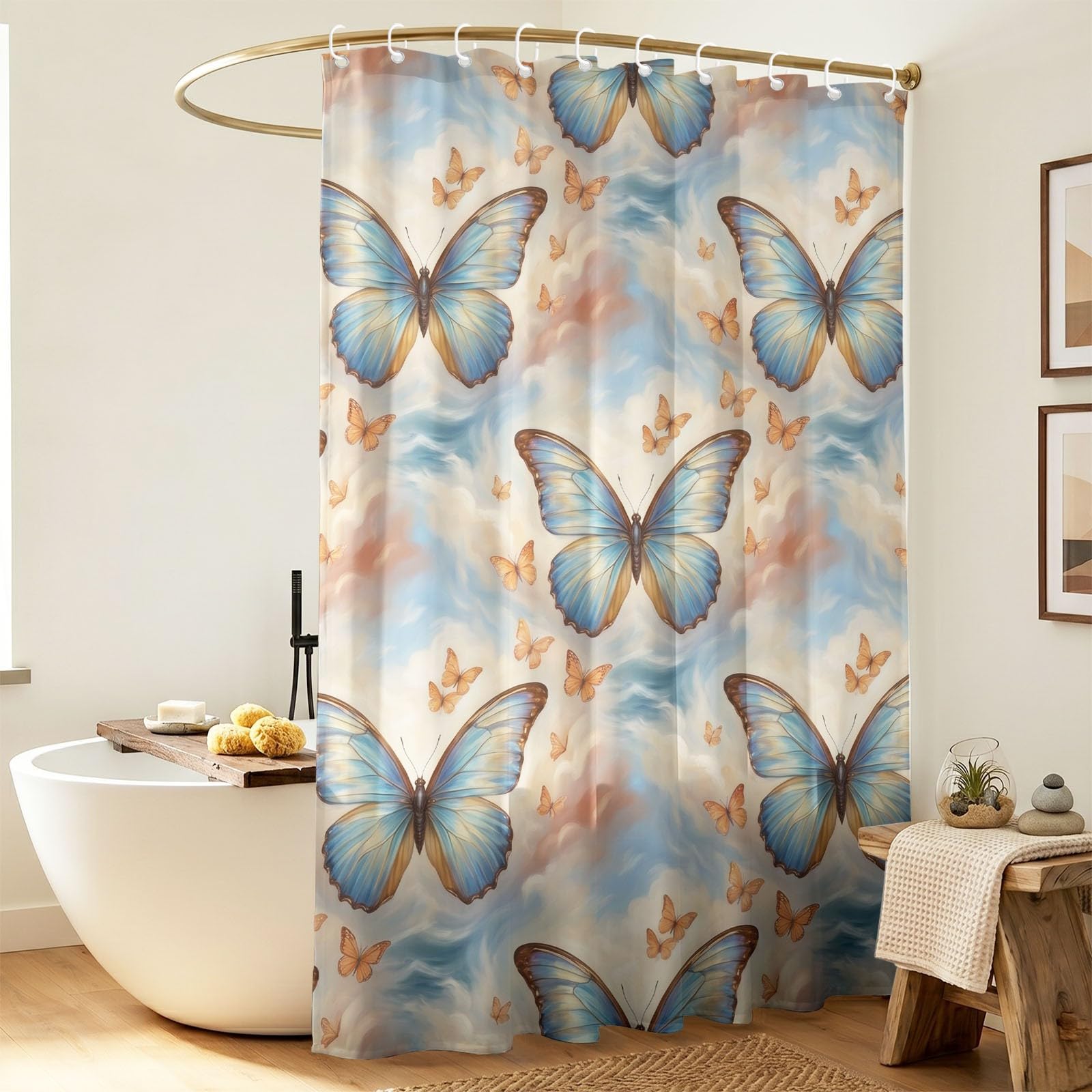 Dreamy Butterflies Tenda da doccia 120 x 200 cm, tenda da bagno in microfibra, impermeabile, per adulti e bambini, colore: azzurro