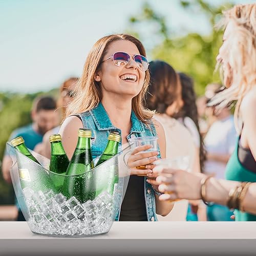 Miniatura 6 de Cubo de hielo para fiestas o bar, bañera de plástico transparente de 3.5 litros, perfecto para 2 botellas de champán, cerveza, vino o bebidas. Cubo