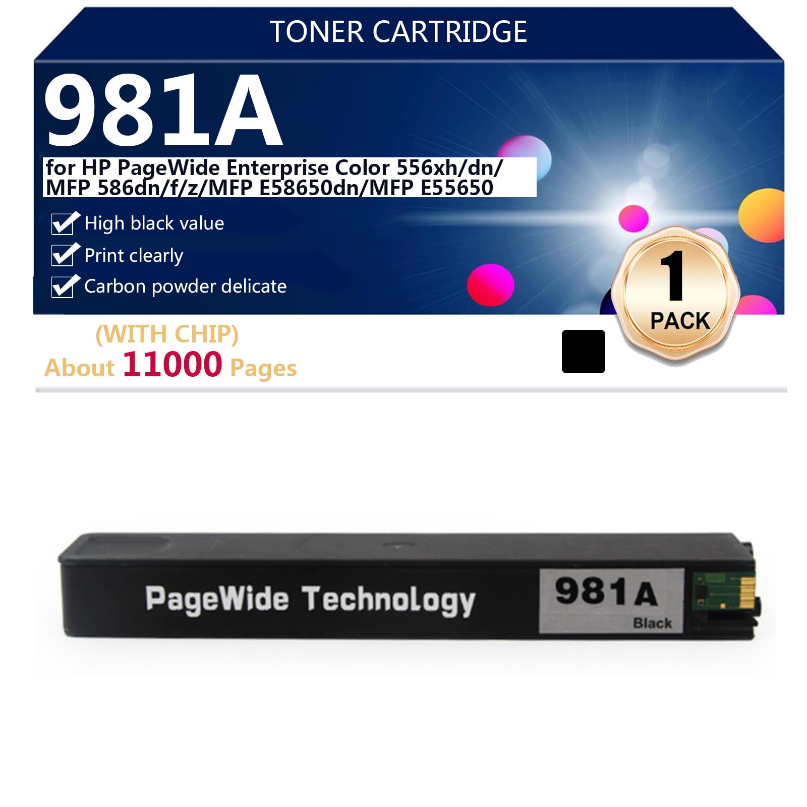 981A Cartucho de Tinta Compatible 981ABK/C/M/Y de Repuesto per HP PageWide Enterprise Color 556xh 556dn MFP 586dn 586f 586z MFP E58650dn MFP E55650 Impresoras,Black