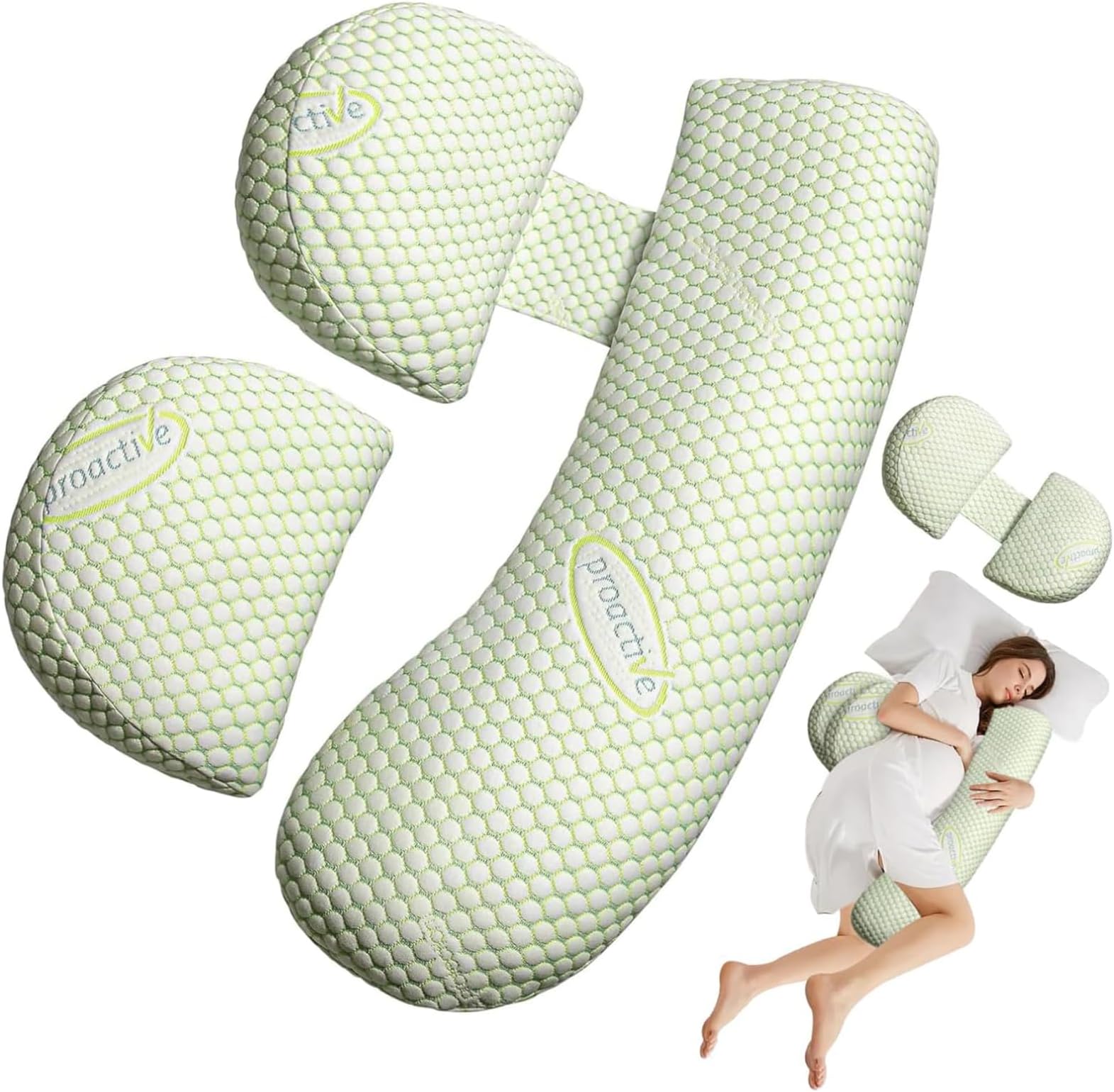 TAME Pregnancy Pillow for Pregnant Women, Soft Pregnancy Body Pillow and Maternity Support - Support for Back, Hips, Legs, Belly, Maternity Pillow with Detachable and Adjustable Pillow Cover (Green)