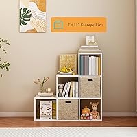 Vista 6 de Ladder Cube Storage Bookcase - Wooden L-Shaped 3-Tier Corner Shelf, Reversible 6-Cube Organizer for Home & Office, White