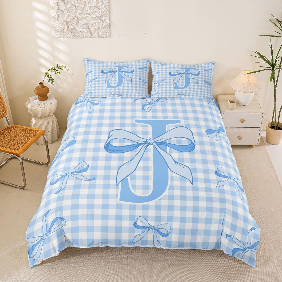 Ensemble de literie grid bowknot 220x240cm avec housse de couette douce