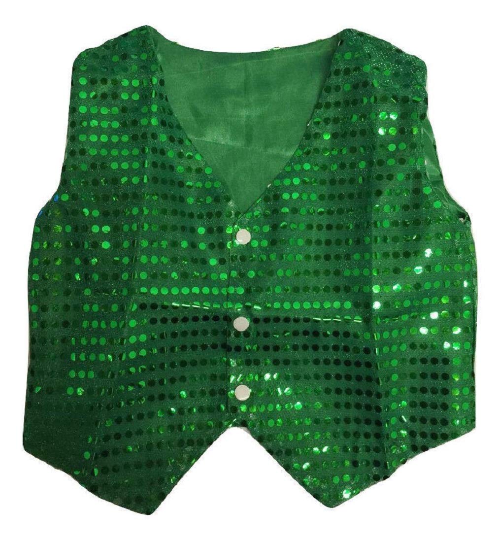 L&L® Unisex Sequin Vest Waistcoat Dance Party Show Costume Boys & Girls UK (13-15 Years, Green)